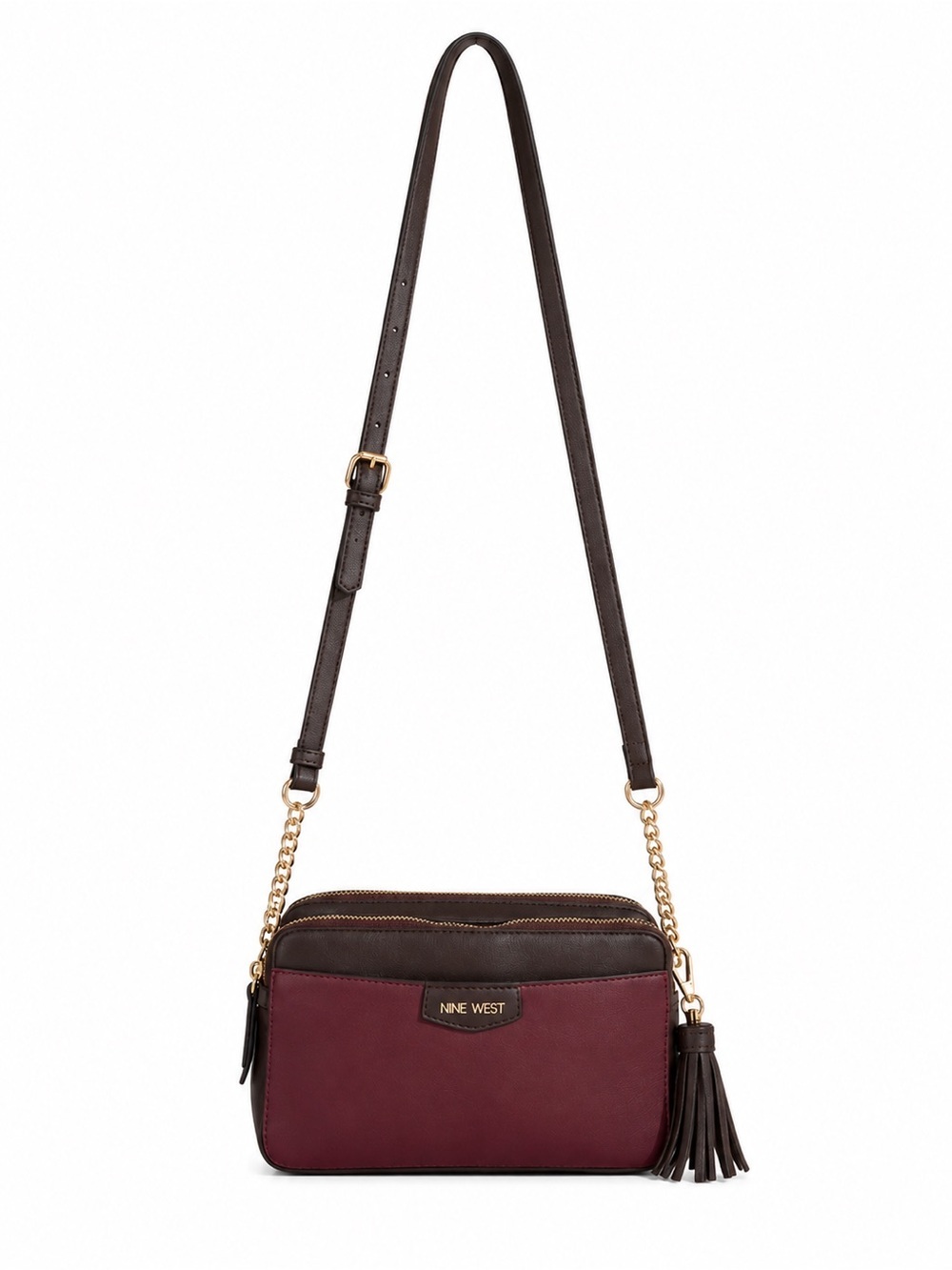 Nine West Burgundy Camera Crossbody Bag Double Zip Organizer Purse - Picture 2 of 12